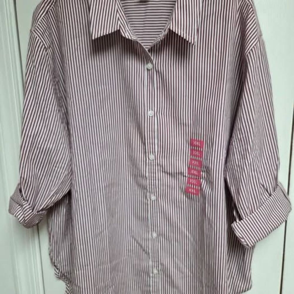 Gloria Vanderbilt womens XXL Maroon and white striped button down new